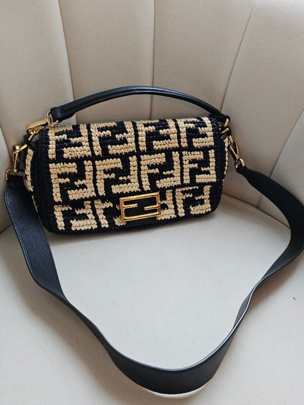Vintage Fendi Raffia Baguette Bag